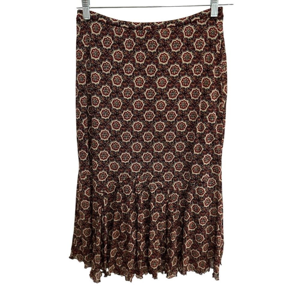 Vintage Inspired Emma James Floral Print Midi Skirt Ruffled Hem Size M Y2K